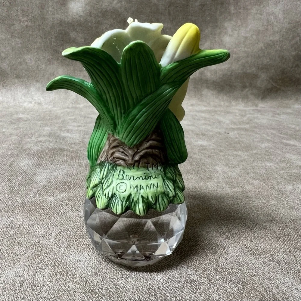 Seymour Mann Porcelain Monarch Butterfly & Yellow Lily Blossom on crystal ball